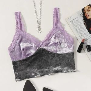 Y2K Purple and Gray Crop Tank Top Lace Summer